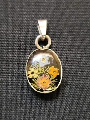 Vintage Sterling Silver Taxco Mourning Shadowbox Flower Pendant • $15