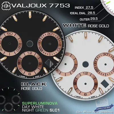 DIAL MOVEMENT ETA VALJOUX 7753 Ø 29.5mm BLACK OR WHITE ROSE GOLD SLC1 • $39