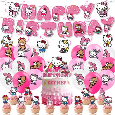 38Pcs Hello Kitty Theme Backdrop Girls Birthday Party Decoration Supplies Set • $25.84