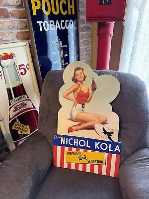 Vintage Albert Fisher  Nichol Kola Pin-Up Die Cut Easel Back Sign NM Amazing • $175