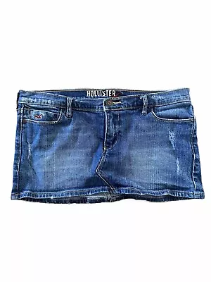 Vintage Hollister Y2K Denim Micro Mini Skirt Low Rise Size 5 Distressed • $28