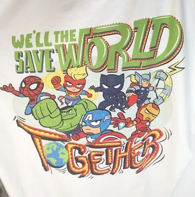 Marvel - We'll Save The World Together - White T-shirt - Size MEDIUM • £9.99