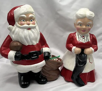 Vintage Mr. And Mrs. Santa Claus 1970's Ceramic Mold Figures 10” Christmas Decor • $40