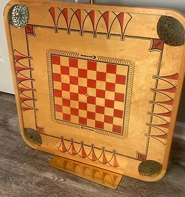 Vintage Carrom Board Checkerboard With Corner Pockets Netting Pockets Wall Decor • $49