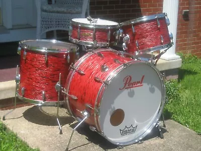 Vintage 60's Pearl Japan Red Oyster Drum Set Kit ! 4pc. 221613 + Wood Snare ! • $1999.99