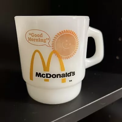 McDonalds Good Morning Sunshine Fire-King Coffee Mug Milk Glass Anchor Hocking • $12.50