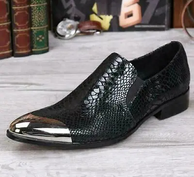 Mens Business Shoes Metal Head Pointy Snakeskin Wedding Casual Cattlehide Crocod • $118.79