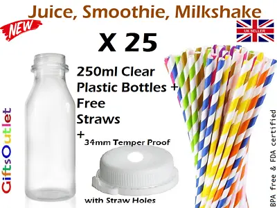 Juice Milk Smoothie Bottles & Paper Straw Birthday Kids Party • £33.75