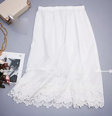 Women Cotton Lace Trim A-Line Half Slip Underskirt Safety Skirt Petticoat Skirt • £22.79