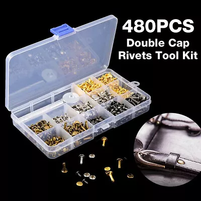 £10.99 • Buy Rivets Kit 480 Sets Double Cap Brass Rivets Leather Studs With 3PCS Tools