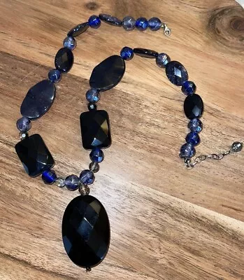 Artisan Crafted Unique 925 Sterling Silver Black Onyx & Sandstone Necklace 18” • £28.92