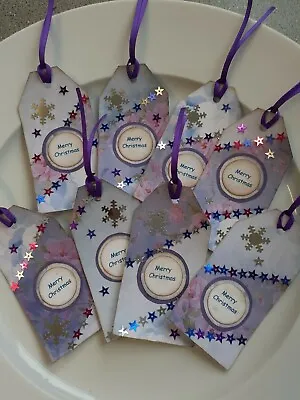 Set Of 8 Purple Star Snowflake Christmas Gift Tags Labels Party Handmade • £1.99