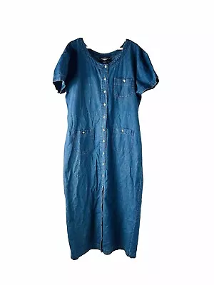 VTG 90s Womens Large Denim Jean Button Front Long Maxi Dress Grunge Y2K • $49.99