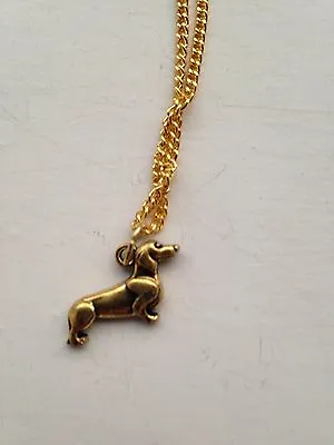 Dachshund  Sausage Dog  Pendant Charm Gold Tone Necklace 16-18 Inches • $3.72