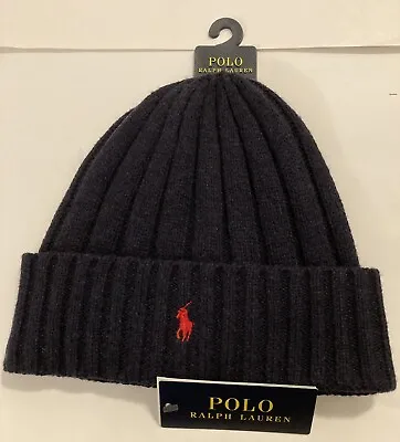 MEN’s POLO RALPH LAUREN Wool Blend Deep Blue BEANIE HAT Cuffed Knitted ONE SIZE • $30.95