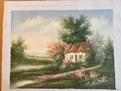 Hand Painted Original  Painting On Canvas 12  X 16   Eroupean Cottage House • $18.97