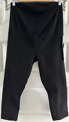 Ingrid & Isabel Crossover Panel Active Capri Maternity Pants Legging Black Sz L • £23.64