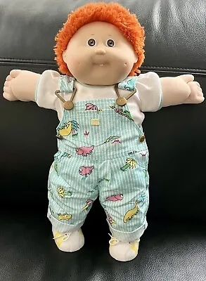 Cabbage Patch Kids Boy Doll Red Fuzzy Hair One Tooth Teal Dinosaur Dino Overalls • $260