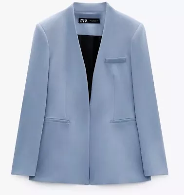 Zara Dusty Blue Collarless Blazer Size M • £35