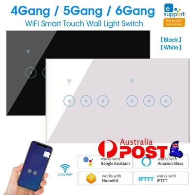 $41.99 • Buy 4/5/6 Gang WiFi Smart Touch Wall Light Switch For Amazon Alexa Google Home AU