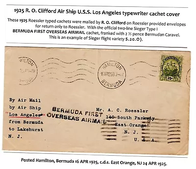 USS Los Angeles Navy Dirigible 1925 Bermuda - Lakehurst NJ  - A.C. Roessler • $57.50