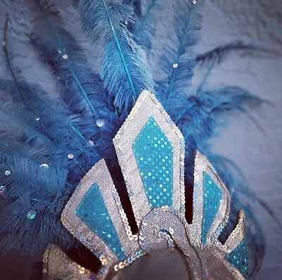 Show Girl Feather Headdress Authentic Las Vegas Strip Retired Show Costume Blue • $225