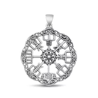 925 Sterling Silver Norse Viking Compass Vegvisir Pendant Necklace + Free Chain • $34.99