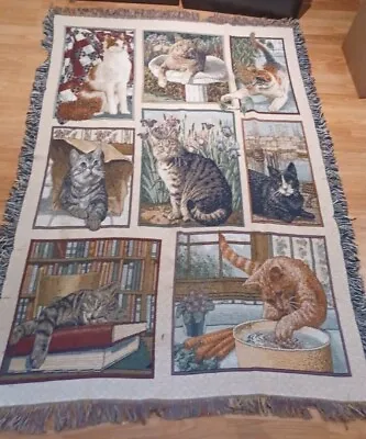 $73.96 • Buy VNTG Large Size Fringed Playing Kittens Cats Cute Animal Wall Rug Décor Tapestry