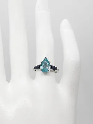 Vintage 1940s RETRO $3400 4.50ct Natural Pear Blue Zircon Sapphire Platinum Ring • $650