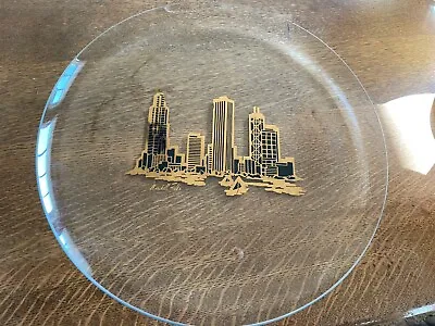 Rare Vintage Marshall Field's Clear Glass Platter With Gold Embossed Skyline 13  • $17.95