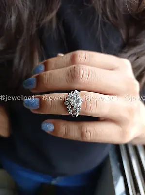 Moissanite Bridal Set Engagement Ring Solid 14K White Gold 2.50 Carat Round Cut • $211.60