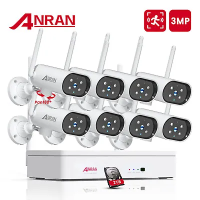 ANRAN 2K Wireless CCTV 180° Pan Security Camera System Night Vision 8CH NVR 2TB • $549.99