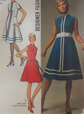 Vtg 70's Simplicity 9147 DESIGNER DRESS TRAPUNTO DETAILING Sewing Pattern Women • $16.99
