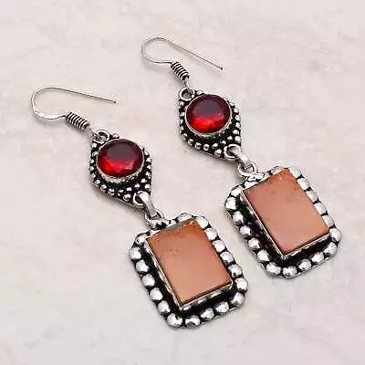 Brecciated Mookaite Garnet Handmade Drop Dangle Earrings Jewelry 2.4  AE-9402 • $2.99