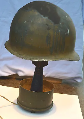 SUPER RARE! DATED 1944 ORIGINAL WW2 Artillery Shell/BOMB/HELMET TRENCH ART LAMP! • $425