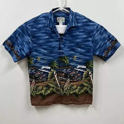 Vtg Kys Hawaiian Shirt Mens Large Motorcycle Palms Short Sleeve Camp  • $13.99