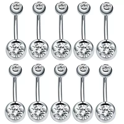 Navel Belly Bar Piercing Ring Crystal Rhineston  Surgical Steel Silver Gold  • $4.95