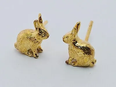 Alex Monroe BUNNY RABBIT Earrings Yellow Gold Sterling Silver Studs • $232.36