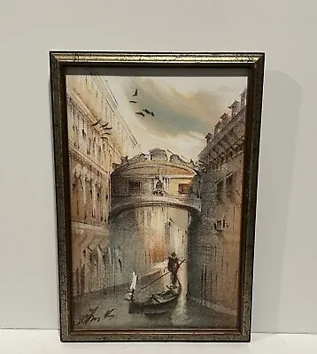 Vintage Original Signed Italy Italian Gondolas Scene Bridge Of Sighs Painting • $49.99