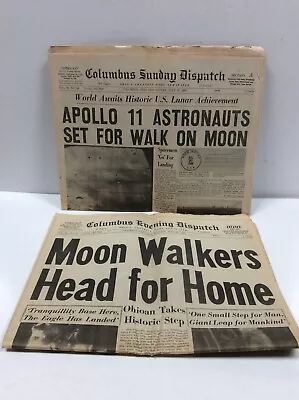 COLUMBUS SUNDAY/EVENING DISPATCH NEWSPAPERS Apollo 11 Moon Landing 1969 • $20