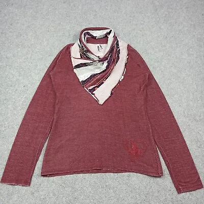 DESIGUAL Womens Sweatshirt Size L Red Cotton Knit Scarf-Detail Sweater Large • $56.39