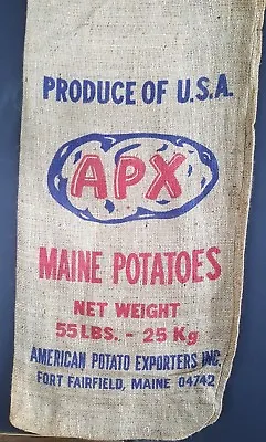 Vintage *Maine* Burlap Potato Bag Sack #55 Lb Maine Barn Farmhouse Find NOS • $9.99