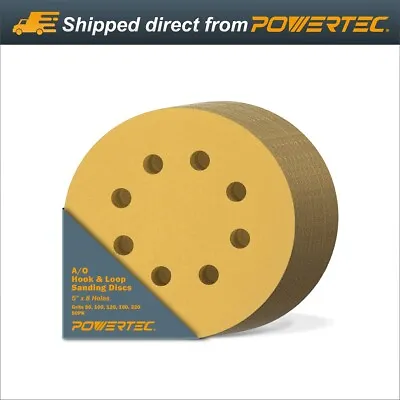 POWERTEC Hook&Loop 8 Hole Sanding Discs 5  Assorted Orbital Sander Round Paper • $13.99