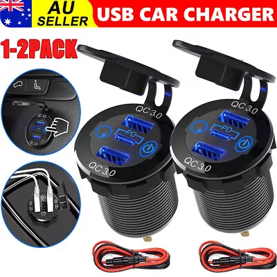 1-2X  PD Type C Dual USB Car Charger QC 3.0 Charger 12V 24V Power Outlet Socket • $17.59