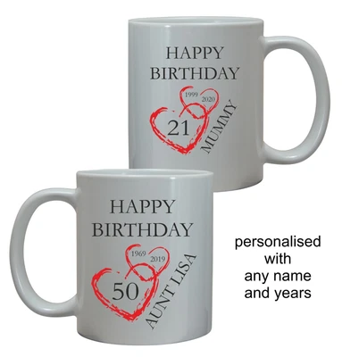 PERSONALISED 30th 40th 50th 60th 65th 70th BIRTHDAY GIFT MUG HER ANY AGE GIRLS • £10.95