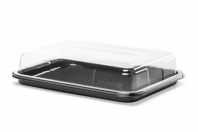 £75 • Buy 50 X Black Small Rectangular Sandwich Platters + Clear Lids Cakes Buffets Party