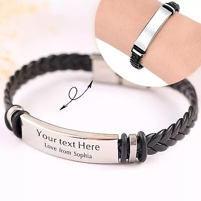 Personalised Men's Bracelet Engraved Any Text For Him Birthday Father's Day Gift • £7.99