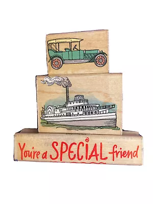 Rubber Stamps By Hero Arts: 1912 Touring Car Steamboat You’re A Special Friend • $6.15