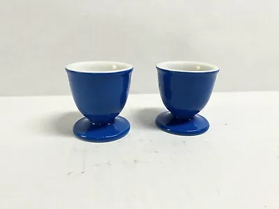 Vintage Set Of 2 Bright Blue And White Inside Egg Cups 2  Tall • $22