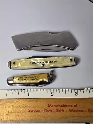 Lot Of 3 Vintage Pocket Knives - Moberly & Klenner '87 Safety Award & Advertise • $9.99